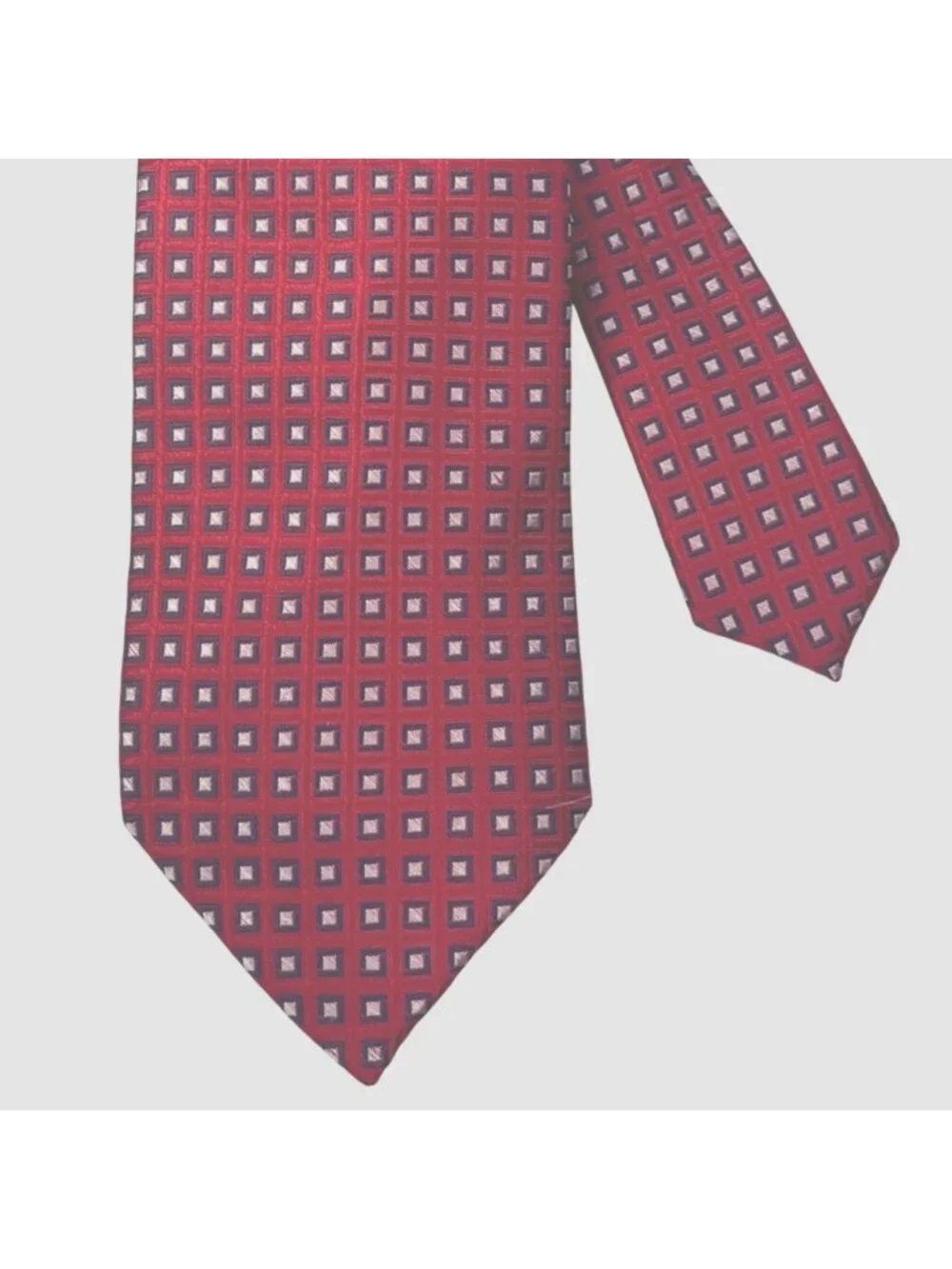 Roundtree & Yorke Red Geometric Square Silk Tie Handmade 3.75